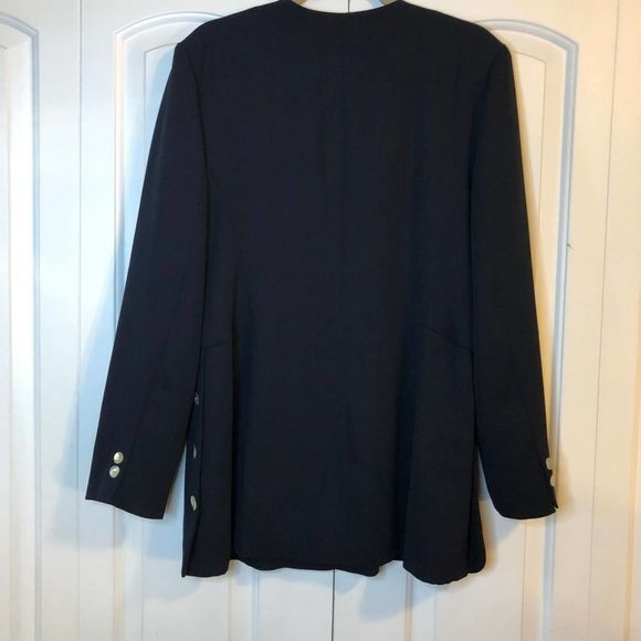HALSTON Womens Navy Mother of Pearl Button Down Blazer Size 10 - Picture 10 of 10
